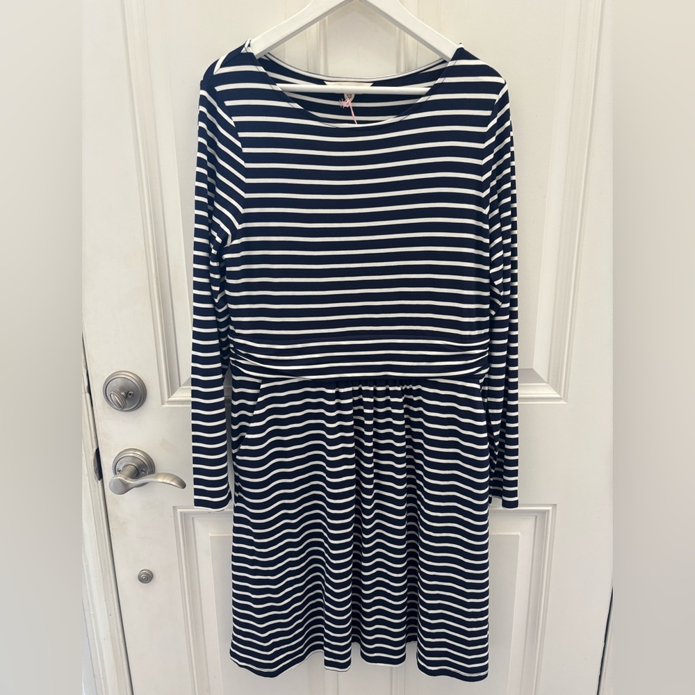 NWT Boden Navy & White Striped Dress 12